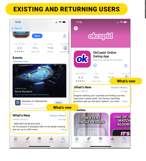 Promotional Text & What's New section in existing and returning users Promotional Text & What's New section in existing and returning users