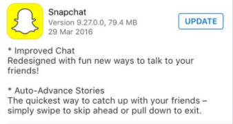 Example of Snapchat informative whats new section Example of Snapchat informative whats new section