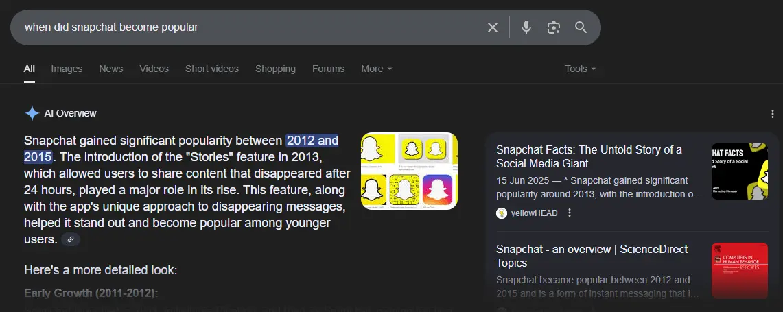 When did SnapChat become popular google search photo